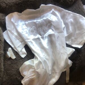 Faux Silk Bridal Kimono w/ Bride in Rhinestones on the back & Bridal Hair Clip